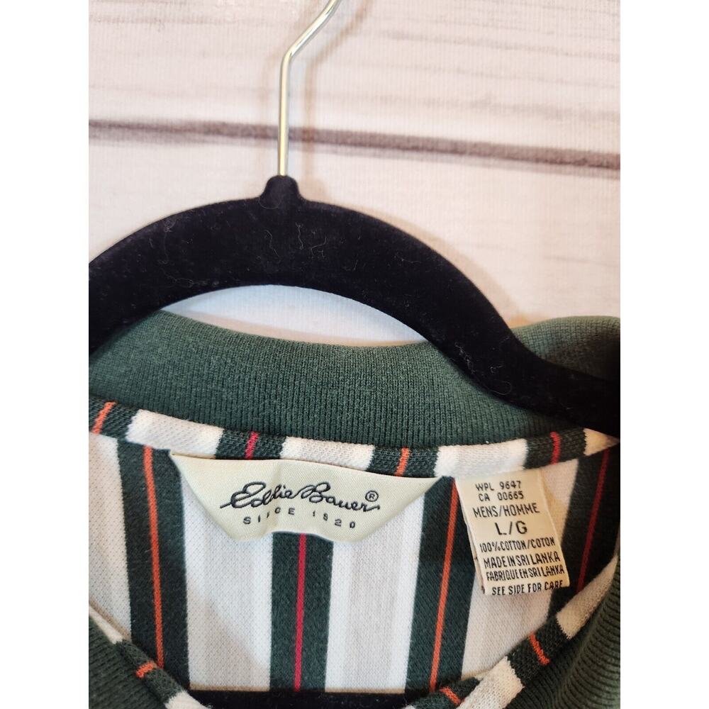 Eddie‎ Bauer Men's Green & Gray Striped Rare Retro Polo Shirt Size L - Picture 3 of 5